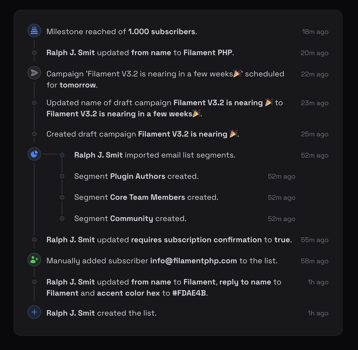 Compact timeline in dark mode